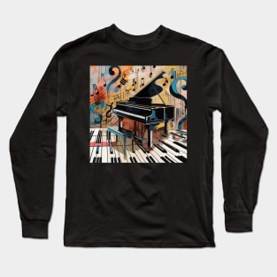 Abstract image of a piano and musical symbols Long Sleeve T-Shirt